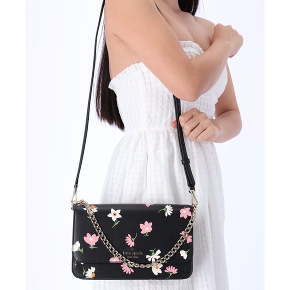kate spade Handbags - Kate Spade Madison Black Floral Pink Waltz Flap Convertible Crossbody KF441